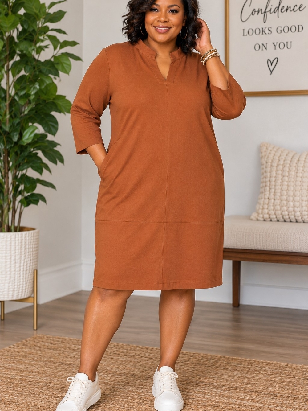 Dear Scarlett NWT Rust Brown Knee-Length Dress – Size 2X - Picture 2 of 6